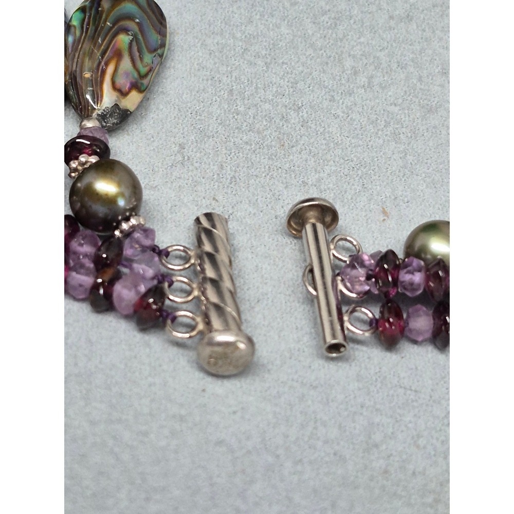 Abalone Necklace Paua Pearl Amethyst Garnet Multi Strand Iridescent Statement - Picture 10 of 16